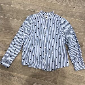 JCrew blue stripe women’s shirt with heart accents